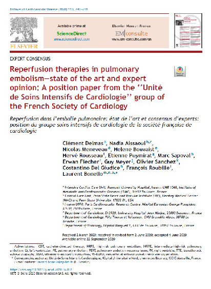 SFC - Consensus d'expert USIC Reperfusion therapies in pulmonary embolism–state of the art and expert opinion