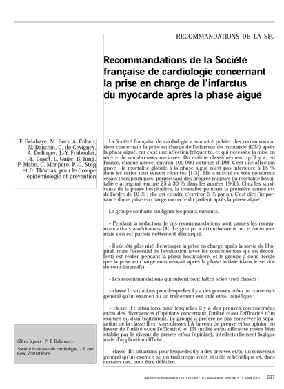 SFC - Recos Prise en charge de l’infarctus du myocarde après la phase aiguë - 2001